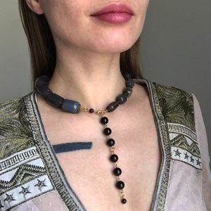 Stone beaded lariat necklaces for women, super chunky necklace